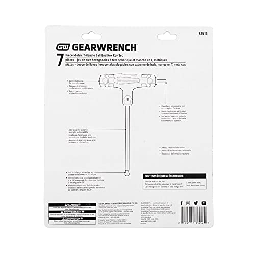 Gearwrench 7 Piece Metric T-Handle Ball End Hex Key Set - 83516 #TOP3