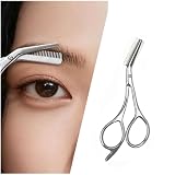 眉毛 はさみ 眉毛カットハサミ コーム付き一体構造 クシ付きマユハサミ 眉用はさみ ステンレス製 切りすぎ防止 トリマーはさみ トリミング 初心者 プロ メンズ レディース 安全設計 まゆげ整え 取扱説明書付き (シルバー＿短め)