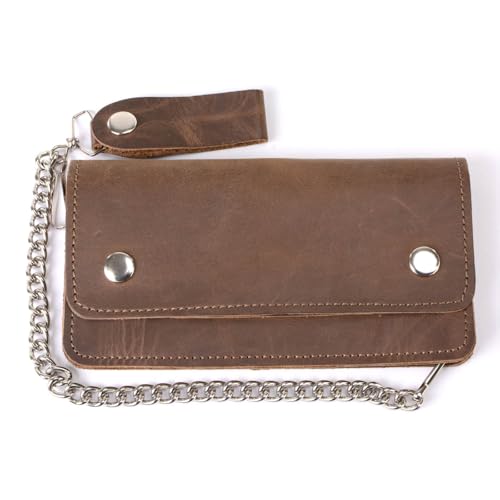 Milwaukee Leather Men's Genuine Leather Bi-Fold Biker Wallets w/Anti-Theft Stainless Steel Chain - 6 Inch