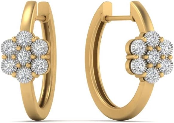 Fascinating Diamonds 1/10 Carat Lab Grown Round Cut Diamond Flower Small Two Tone Hoop Earrings 14K Solid Gold For Women Very Good Cut Lab Created Diamond Huggie Earrings (F-H, SI1-SI2, 0.08 c.t.w)