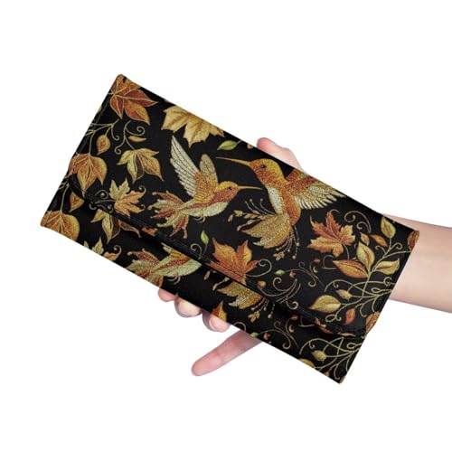Image of AFPANQZ Womens Wallets, Leather Trifold Multi Card Holder Slots Wallet, Hummingbird Maple Leaf Elegant Clutch Phone Holder Zip Inner Pocket Multi-Cards Slots Large Travel Wallet