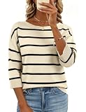 LOMON Womens Sweaters 2026 Fashion Boat Neck Striped Wide 3/4 Sleeve Tops Light-Weight Knit Trendy...