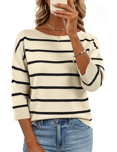 LOMON Womens Sweaters 2026 Boat Neck Sleeve Contrast Color Lightweight