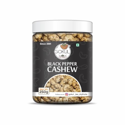 Image of GOKUL Black Pepper Cashews 250g | Exotic Pepper Vrat Kaju | Non-Fried Roasted Jumbo Cashew Nuts | Crunchy Healthy Snack | Rich in Protein