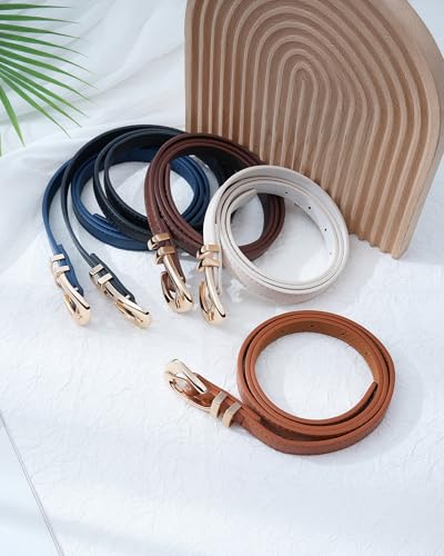 3 Pack Women Belts Leather for Jeans Pants Dresses Fashion Ladies Waist Skinny Belt with Gold Buckle3