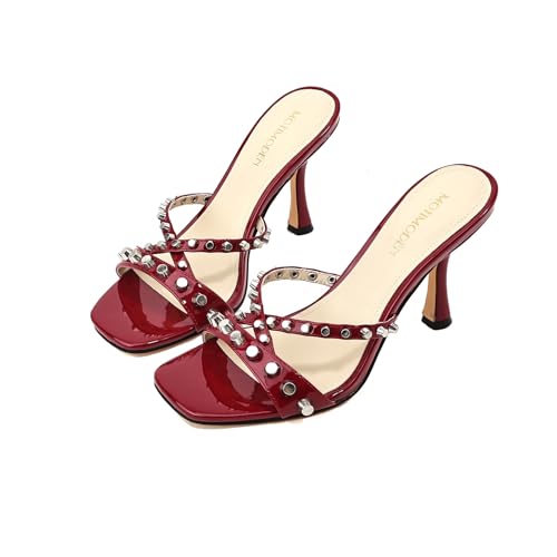 Image of Womens Heels Square Toe Heeled Sandals for Women Low Kitten Heels Sandals Open Toe Slip on Mule for Party Wedding Dress Shoes
