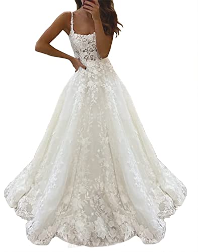 Wedding Dresses For Bride Lace Bridal Gown A Line Wedding Gowns Sleeveless Wedding Dress Ivory #TOP12
