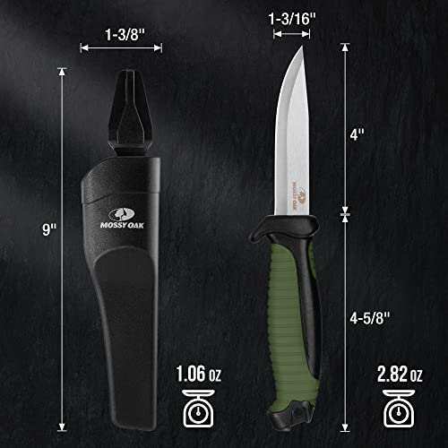 Mossy-Oak-Fixed-Blade-Outdoor-Knife-with-Sheath-4-inch-Stainless-Steel-Drop-Point-Blade-Outdoor-Knives-for-Hunting-Fishing-Camping-Military-Green