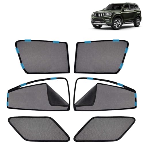 Image of KINGSWAY Car Sun Shade Curtains Only Compatible with Mahindra Scorpio N (2022 Onwards) | Front Window in Half Cut and Rear in Zipper (Magnetic) | UV & Heat Protection | Pack of 6 Pcs