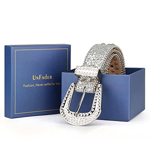 UnFader Womens Men Rhinestone Western Belts Bling Cowgirl Designer Diamond Studded Belts for Jeans3