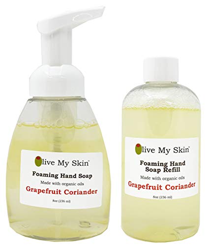 Olive My Skin Grapefruit Coriander Foaming Hand Soap with Refill – Olive Oil Based, Artisan Made, Small Batch, Paraben-Free, Alcohol-Free & Vegan 8 oz.
