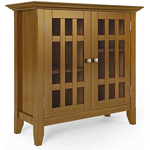 SIMPLIHOME Bedford Solid Wood 32" Media Cabinet with Glass Doors Cover