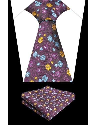 Image of Alizeal Mens 3.15inches Exquisite Floral Tie with Small Flower Printed Pocket Square