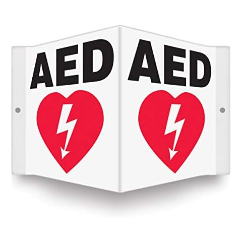 Accuform PSP609 Projection Sign 3D, "AED" with Graphic, 6" x 5" Panel, 0.10" Thick High-Impact Plastic, Pre-Drilled Mounting Holes, Red/Black on White Cover