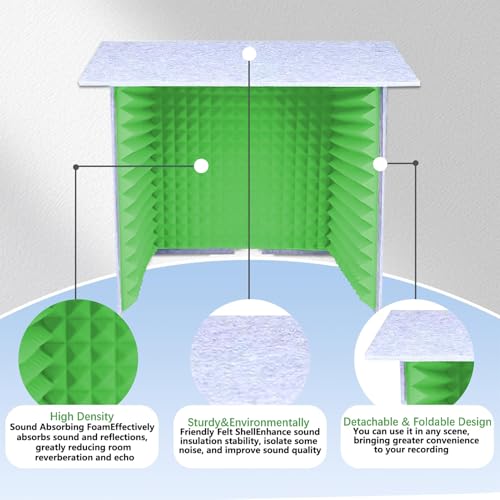 Pequeño Estudio de Grabación Musical, Paneles Acústicos de Espuma para Aislamiento Sonoro, Escudo Absorbente de Ruido, Cabina de Grabación Portátil para Uso Musical, Verde miniatura 3