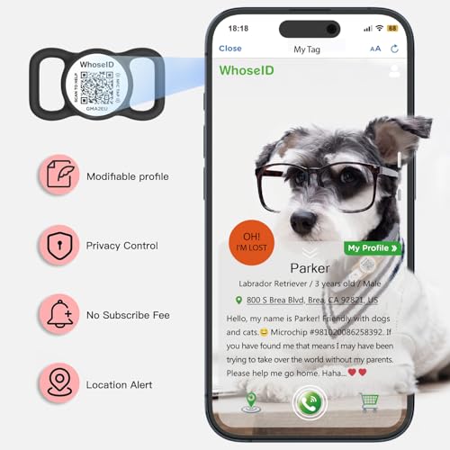 WhoseID QR Code Dog Tag with NFC, Personalized Pet ID Tag, Silent Dog ID Tag, Modifiable Pet Online Profile, Multiple Emergency Contact, Scan QR Code Send GPS Location Email (Regular, Black&White) - Image 5