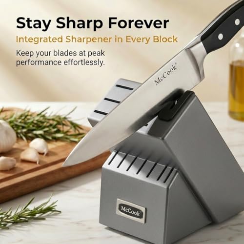 Image of McCook Knife Sets,German Stainless Steel Kitchen Knife Block Set with Built-in Sharpener, 20-Piece Razor-Sharp Kitchen Knives, Forged Triple Rivet,Full Tang,Ergonomic Handle,Elegant Box for Gift