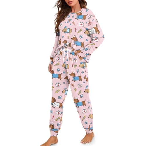 Image of Women's 2 Piece Printed Pajama Set Long Sleeve Sleepwear Set with Long Pants Casual Lounge Sets with Pocket