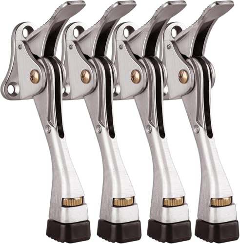 TrueOak Door Stopper 4 Packs - 4 Inch Kickdown Door Stoppers for Bottom of Door, Adjustable Height One Touch Metal Heavy Duty Door Stop with Rubber Tip, Door Holder, Door Stops, Easy to Install