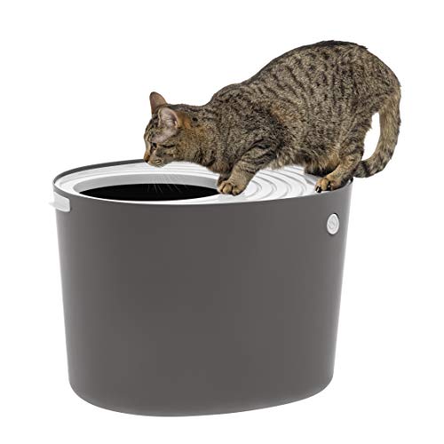 IRIS USA Round Top Entry Cat Litter Box Litter Particle...