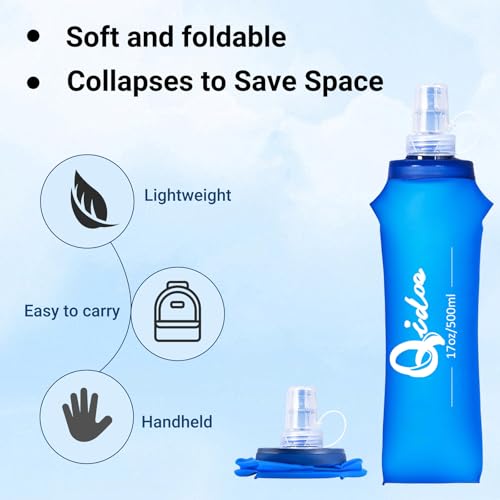 2PCS Soft Water Bottle, 17oz/500ml TPU Collapsible Flask Foldable Bottles for Hydration Pack, BPA-Free Soft Flasks Handheld Soft Flask Running Bottle for Running Hiking Cycling Climbing Traveling - Image 4