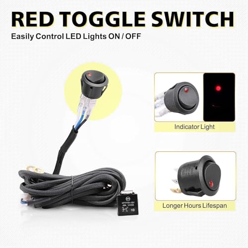Image of AKD LED Light Bar Wiring Harness Kit - 12V 40A Relay Fuse Rock Switch for Offroad Driving Lights - Nylon Harness for Truck Pickup ATV UTV SUV Boat