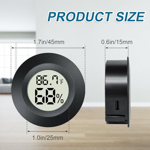 Meggsi 2 Pack Mini Digital Hygrometer Gauge Indoor Thermometer, LCD Monitor Temperature Outdoor Humidity Meter for Greenhouse Jars Incubators Guitar Case, Fahrenheit (℉) or Celsius(℃)