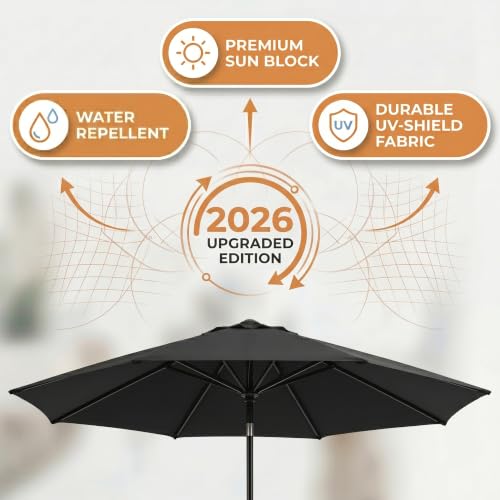 Image of Greesum 9FT Outdoor Patio Umbrella, Table Umbrella for Yard, Market, Heavy-Duty Waterproof Pool Umbrella with 8 Sturdy Ribs, UV Protection for Beach, Deck, Garden, Backyard