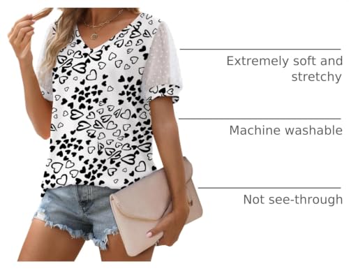Image of Aokosor Womens Summer Tops V Neck T Shirts Swiss Dot Puff Sleeve Tops Loose Casual Tshirts