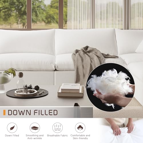 Image of Modular Sectional Sofa Cloud Couch,78.6 inch Down Filled Comfy Cloud Modern Sofa,2 Seater with White Linen Couch Cushion Covers Removable Furniture for Living Room
