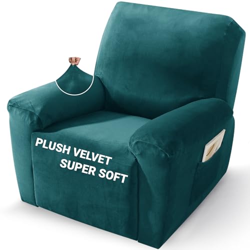 Image of ZNSAYOTX 2026 Velvet Oversized Recliner Cover 3-Piece, Luxury Plush Recliner Chair Cover with Elastic Band & Ties Stay in Place, Stretch Reclining Slipcover for Lazy Boy Soft Washable (Blackish Green)