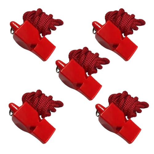 2LL4HM Whistle Premium Sports & Outdoor Non-Nuclear Sentinel Whistles - Essential for Coaches, Referees, and Lifeguards (Red-5Pack)