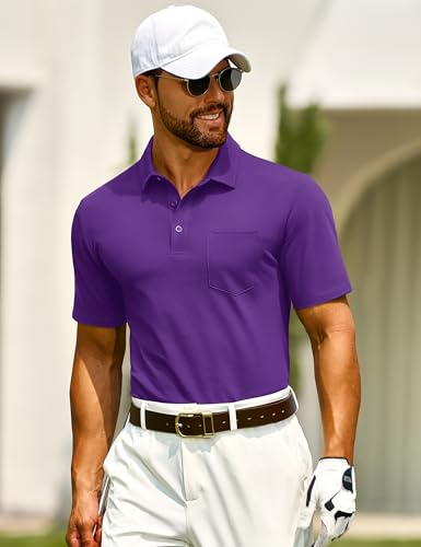 Cotrasen Polo Shirts for Men Cotton Pique Short Sleeve Golf Shirts with Pocket Classic Casual Moisture Wicking Polos3