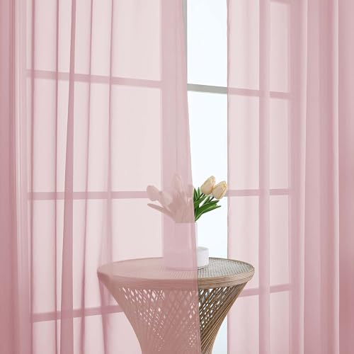 Image of OWENIE Sheer Blush Curtains, Sheer Curtains 63 inch Length 2 Panels Set, Rod Pocket Voile Fimly Sheer Drapes for Living Room Bedroom, 2pcs, Blush, Each 59 inch W x 63 inch L