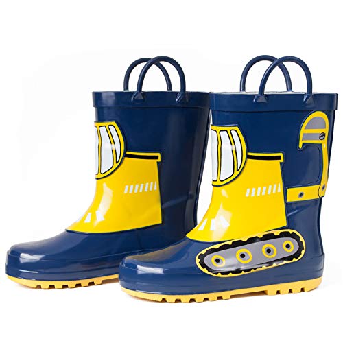 Adamumu Toddler Kids Rain Boots Childrens Waterproof Solid Rubber Shoes Insulated Snow Boots With Easy-On Handles Loops Lightweight In Printed Excavator Patterns Shoes For Boys,Size 6.5M Toddler #TOP2