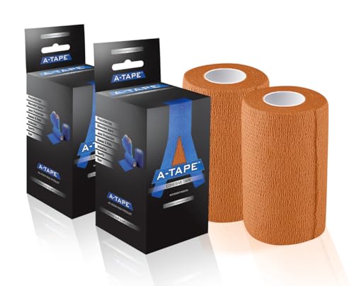 Image of A-Tape Breathable Self Adhesive Cohesive Bandage for Humans & Pets (Dogs, Cats, Birds) -Sports, Wrap, Athletic, Non Woven First Aid Medical, Wrist, Swelling (10 cm X 4.5 mtr) (Pack Of 2, Orange)