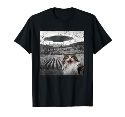 Funny Cat Selfie Tshirt Mujeres Mujeres UFO Teórico De La Camiseta