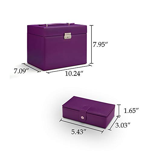 Kendal Leather Jewelry Box for Women- Elegant Velvet Purple Jewelery Storage Jewellery Organizer with Travel Case and Lock for Necklace Earrings Rings,Anniversary Birthday Gifts for Women Girls