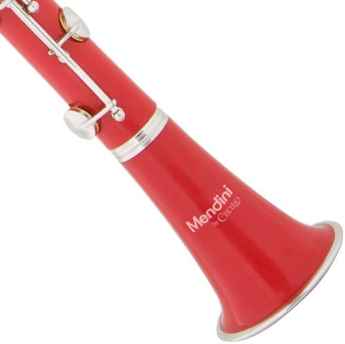 Mendini MCT-R+SD+PB+92D Red ABS B Flat Clarinet with Tuner, Case, Stand, Mouthpiece, 10 Reeds and More