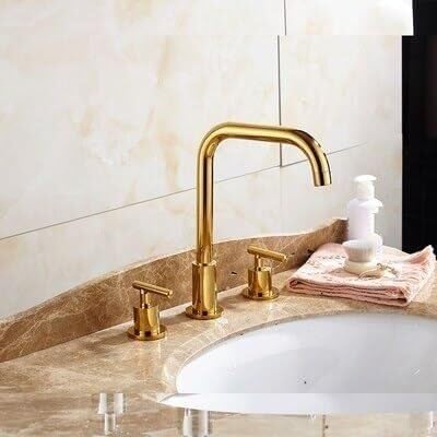 Grifo de lavabo de latón dorado, grifo de baño negro, grifo de fregadero de 3 oroble manija, grifo de lavado en frío y caliente, grifo de agua, grifo de fregadero de cocina (estilo 6 dorado)