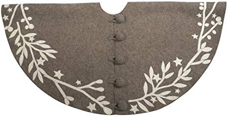 Arcadia Home Handmade Christmas Tree Skirt in Felt - Branches and Stars on Gray Color Tree Skirt for Merry Christmas, Party, Christmas Trees Mat Decorations