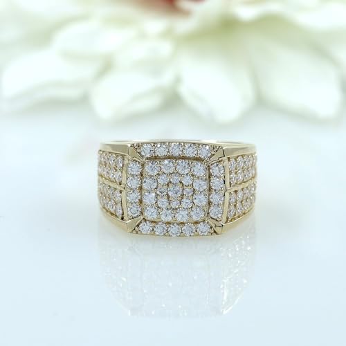 Men's Square Frame Wedding Engagement Band Ring Round Cut Lab Created Moissanite & Lab Grown Diamond Anniversary Ring In 925 Sterling Silver 10K & 14K Solid Gold Jewelry Gift for Him 2.10 Cttw2