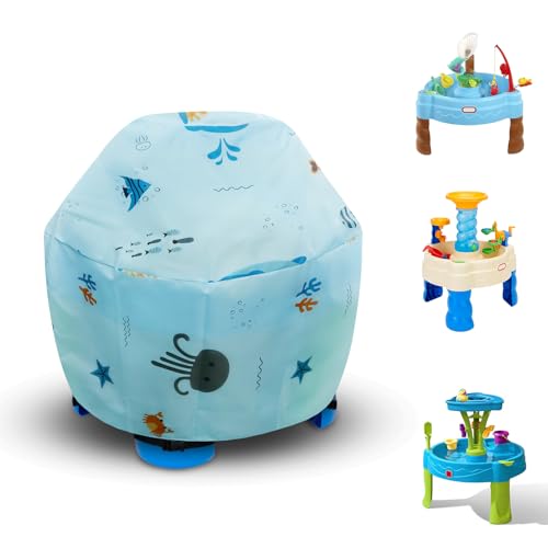 Kids Water Table Cover - Outdoor Kids Toy Cover for Little Tikes Showers Splash Tower Water Table Blue Printed Round Cover Waterproof & Dustproof