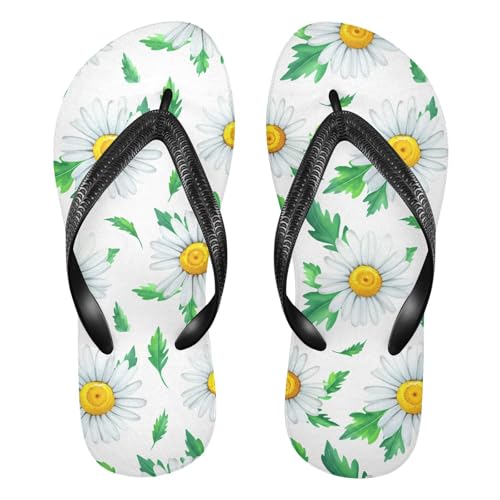 Leaves Flowers White Flip Flops for Beach Thong Sandals Anti-slip Lightweight Beach Shoes for Summer Travel Swim