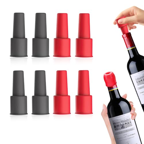 Wine Bottle Stopper 8 Pack, Silicone Wine Stoppers for Standard Wine Bottles, Low Profile Wine Bottle Sealer Caps, Leak-Resistant Reusable Stoppers for Fridge & Cruise