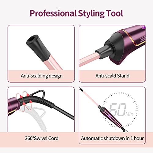 HS Onsing Curling Wand, 9mm Mini Square Edges Curling Wand Iron,Professional Tourmaline Ceramic Barrel Hair Curler 120  ~ 210  Adjustable, Chopstick Curls for Long & Short Hair with Heat Glove