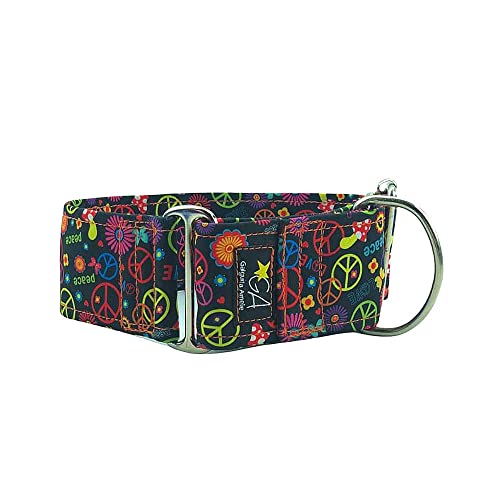 Galguita Amelie Martingale Dog Collar Peace and Love 4m, 4cm de Ancho Talla M (30 - 39 cm de contorno)