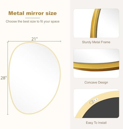 WallBeyond Irregular Wall Mirror, Asymmetrical Mirror Wall Mounted with Gold Framed for Living Room, Bathroom, Bedroom, Entryway Wall Decor, 28"×21", Gold