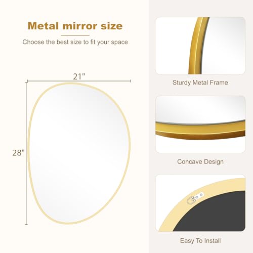 WallBeyond Irregular Wall Mirror, Asymmetrical Mirror Wall Mounted with Gold Framed for Living Room, Bathroom, Bedroom, Entryway Wall Decor, 28"×21", Gold