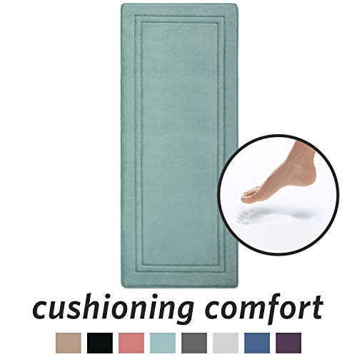 Microdry Quick Drying Framed Bath Mats For Bathroom, Memory Foam Bathroom Rugs With Griptex Skid-Resistant Base, Ultra Absorbent Bath Mat, Fade & Pilling Resistant, 24X58”, Runner, Aqua #TOP7